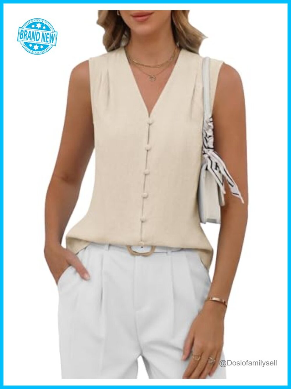 Sleeveless Button Down Tank Top V-Neck V-Neck Business Work Blouse